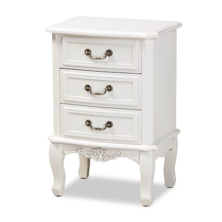 Baxton Studio Gabrielle White-Finished 3-Drawer Wood Nightstand 162-10259